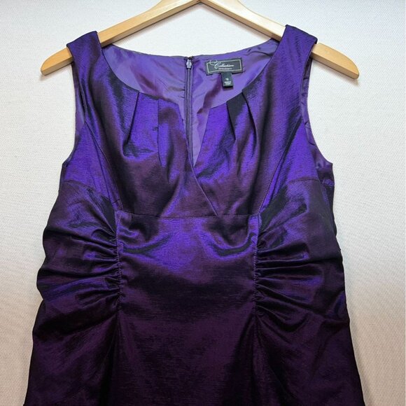 Dressbarn Collection Womens Cocktail Sheath Dress 10 Metallic Purple Ruched - Picture 4 of 11